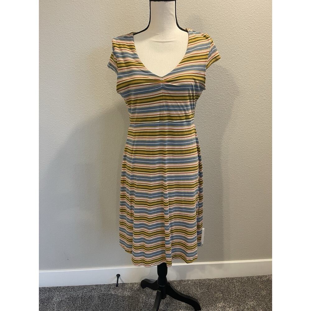 Toad & Co Rosemarie Dress Size L Striped A-Line Jersey Knit Organic Cotton Blend